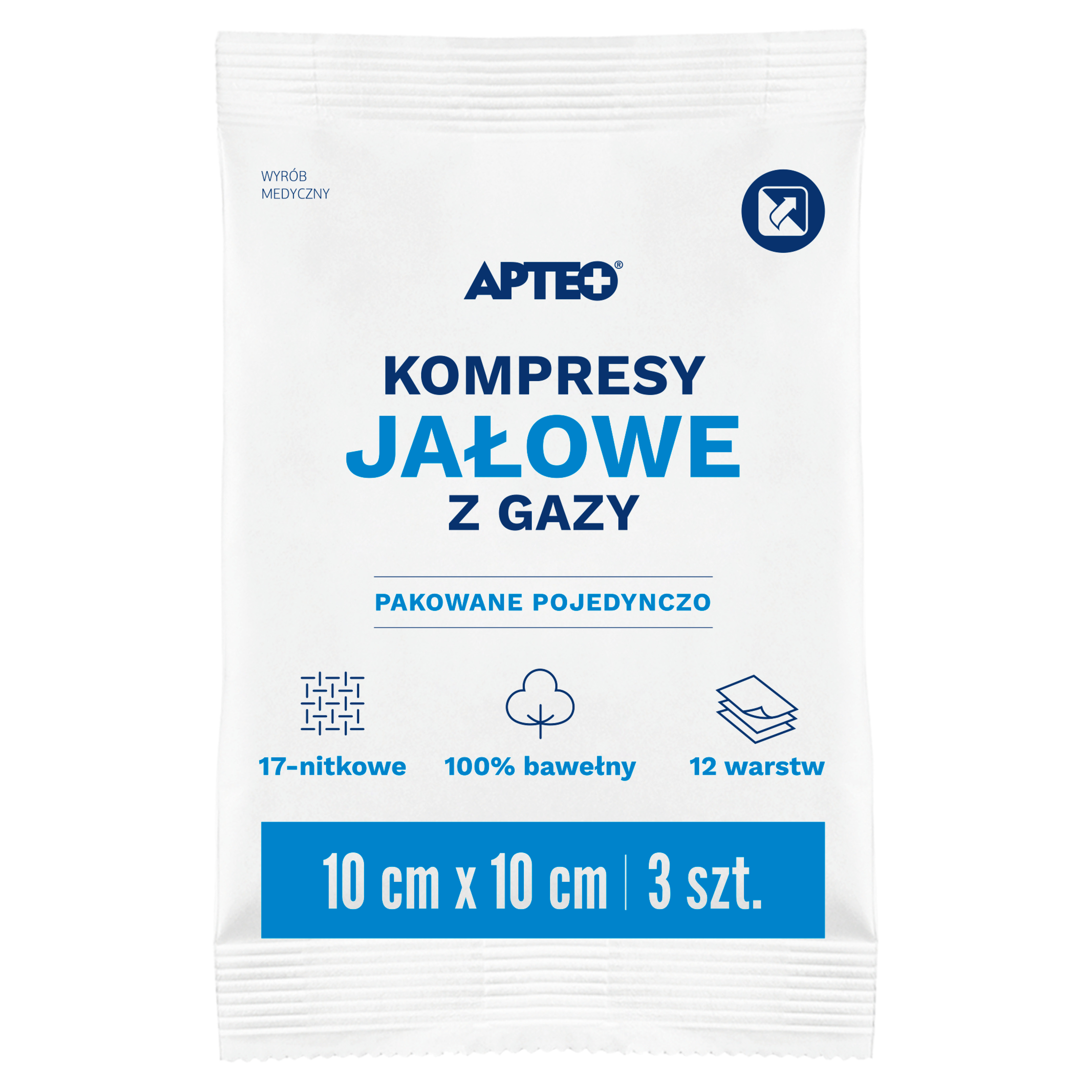 Apteo kompresy jałowe z gazy 10cm x 10cm 3 sztuki zdjęcie