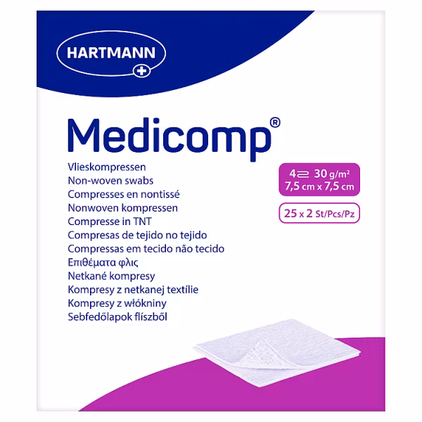 Hartmann Medicomp kompresy jałowe z włókniny 7,5cm x 7,5cm 50 sztuk zdjęcie