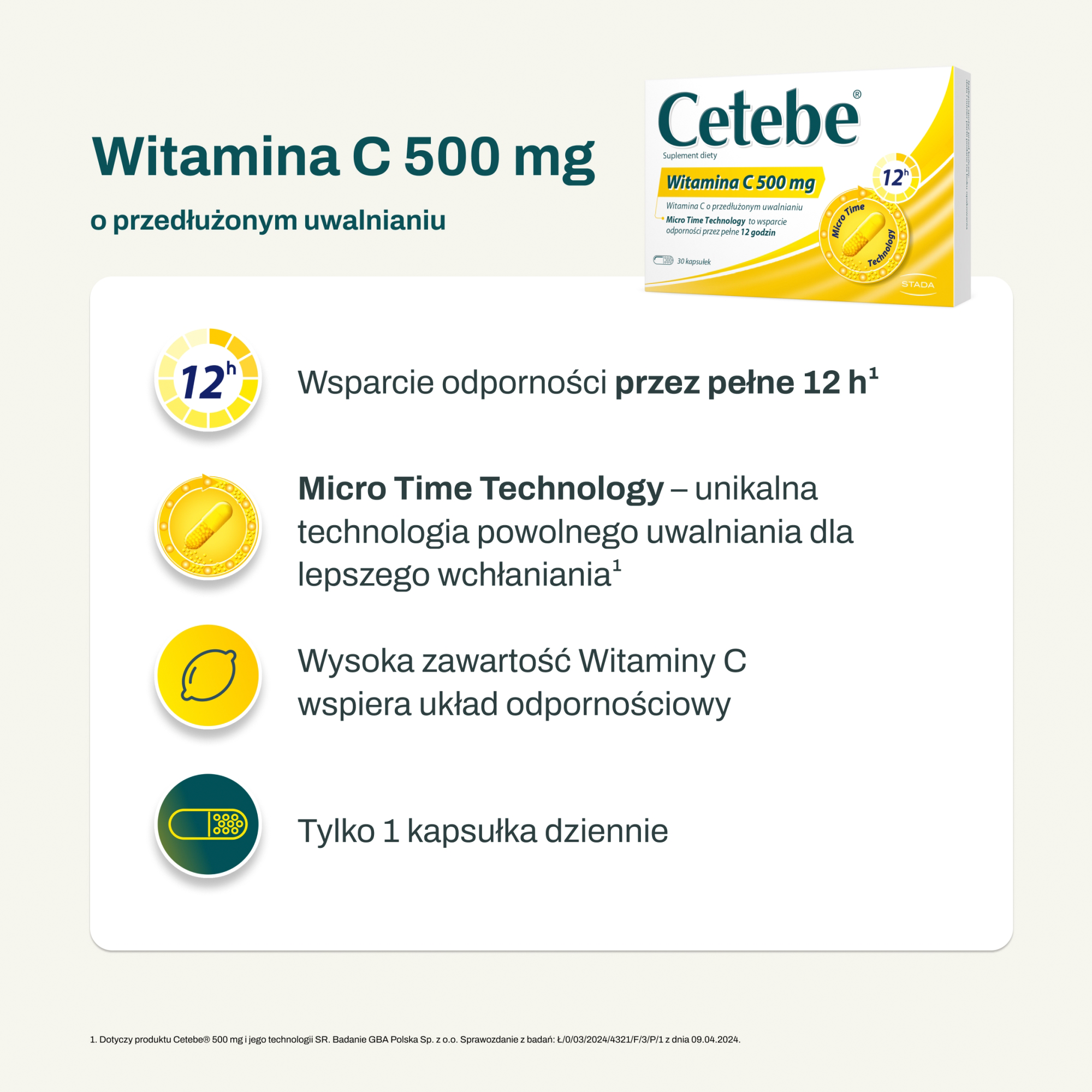 Cetebe Witamina C 500 mg 30 kapsułek