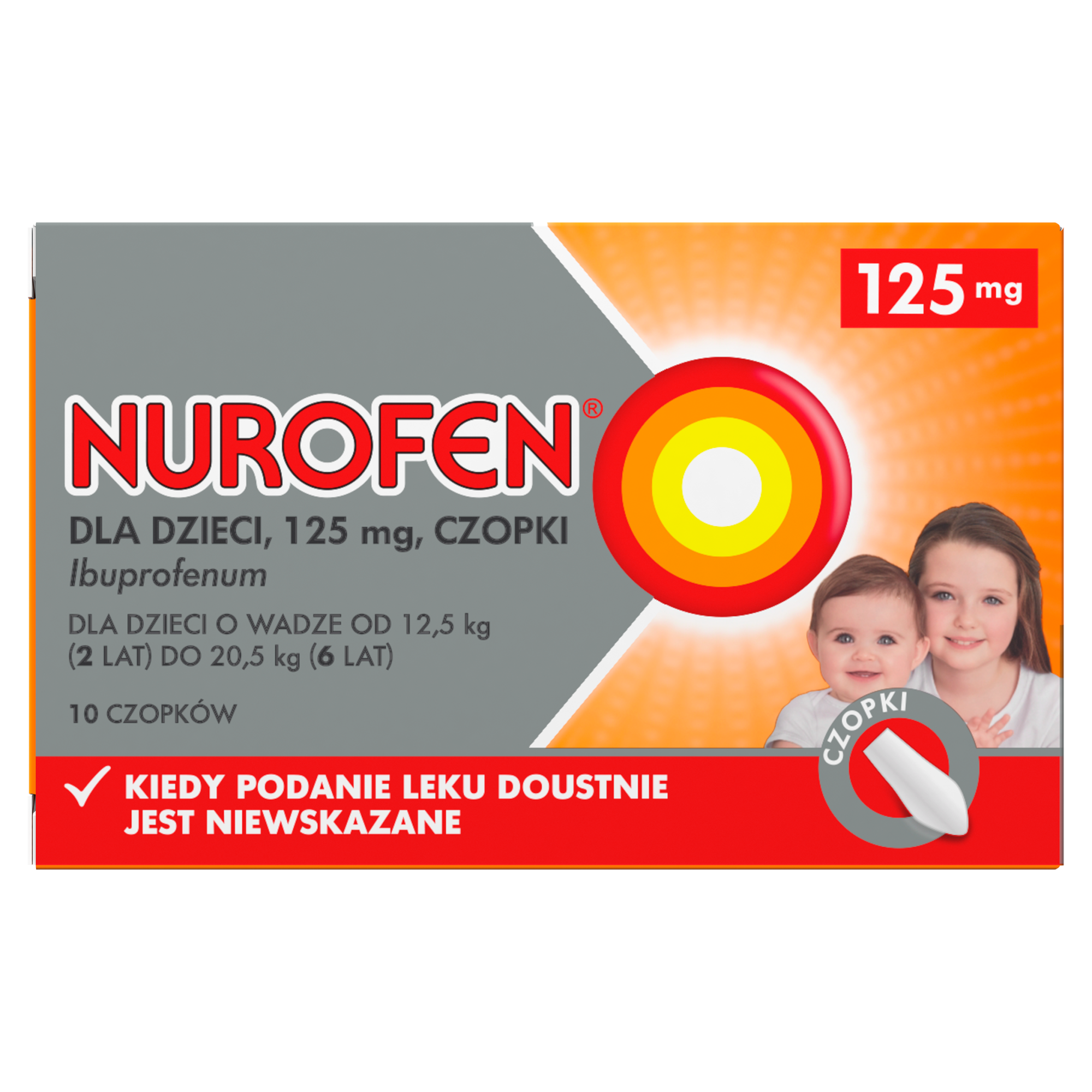 Nurofen dla dzieci ibuprofen 125 mg czopki, 10 sztuk zdjęcie