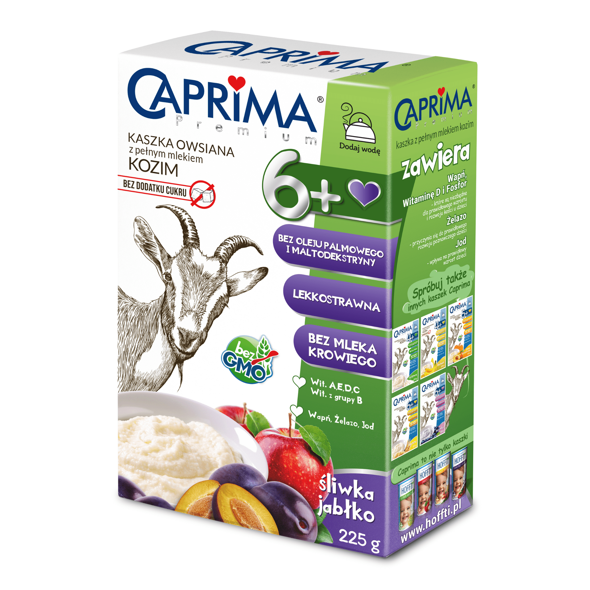 Caprima, Kaszka owsiana z pełnym mlekiem kozim, śliwka-jabłko, od 6. miesiąca życia, 225 g  zdjęcie