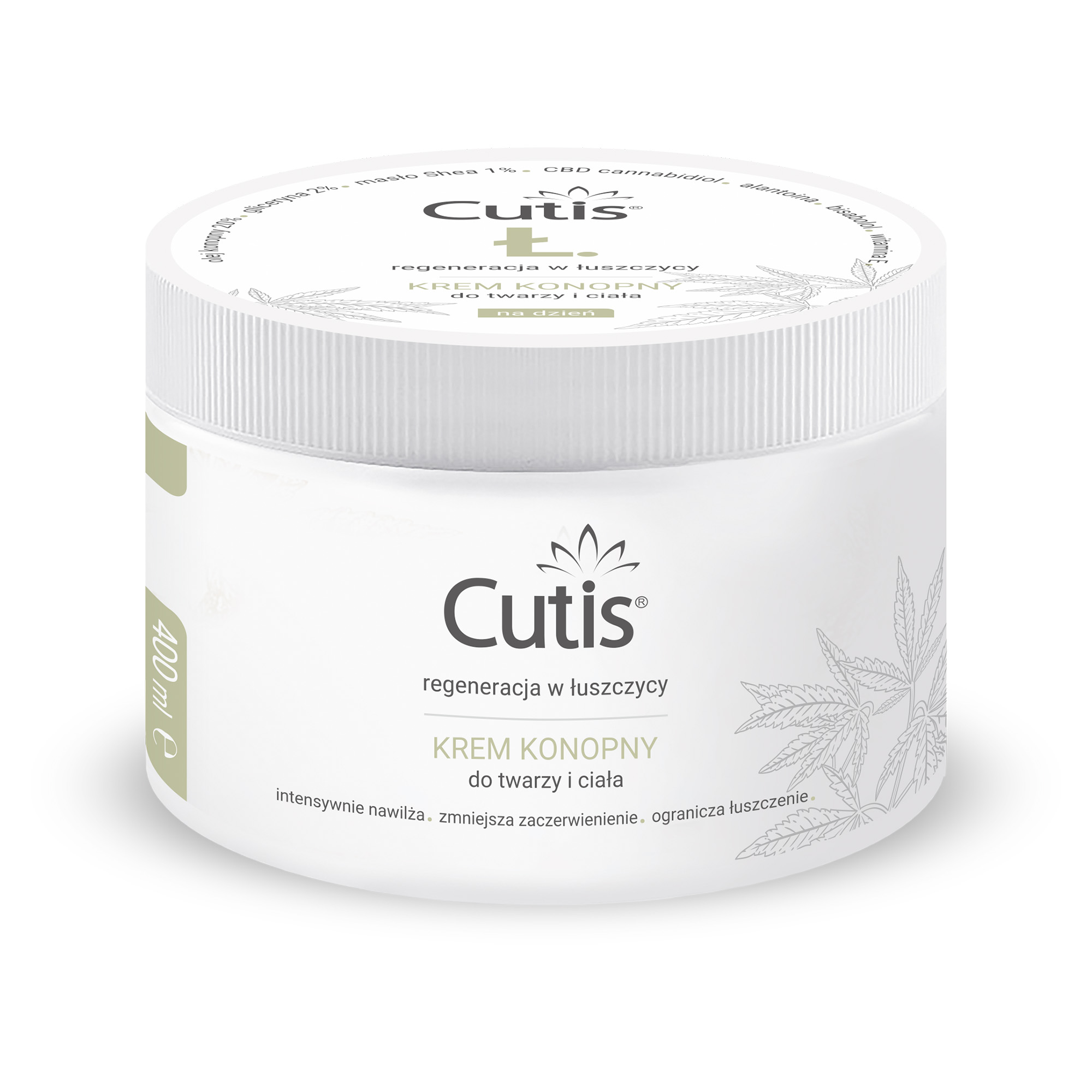 Cutis Ł Łuszczyca, krem konopny 20% + CBD, 400 ml, cena, opinie, stosowanie zdjęcie