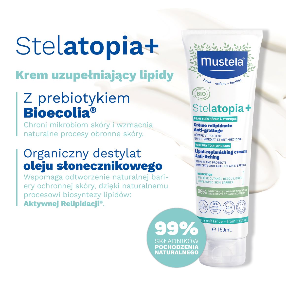 Mustela Stelatopia+ krem uzupełniający lipidy 150 ml