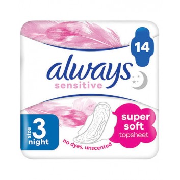 Always Sensitive Night 3 Podpaski ze skrzydełkami 14 sztuk