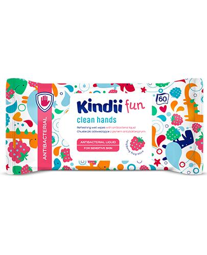 KINDII FUN chusteczki odświeżające płynem antybakteryjnym o zapachu maliny, 60 sztuk zdjęcie