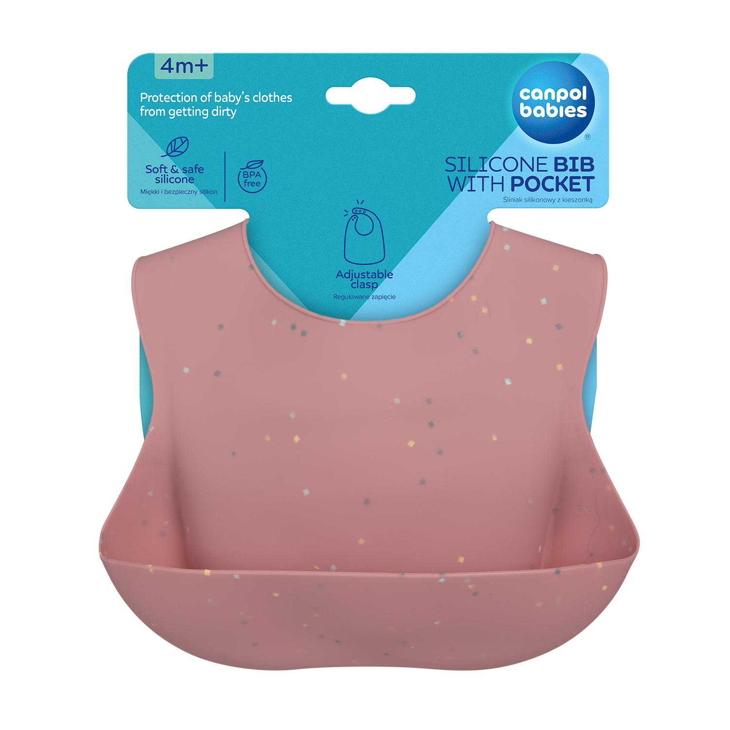Canpol babies Śliniak silikonowy z kieszonką Dots różowy, 1 sztuka