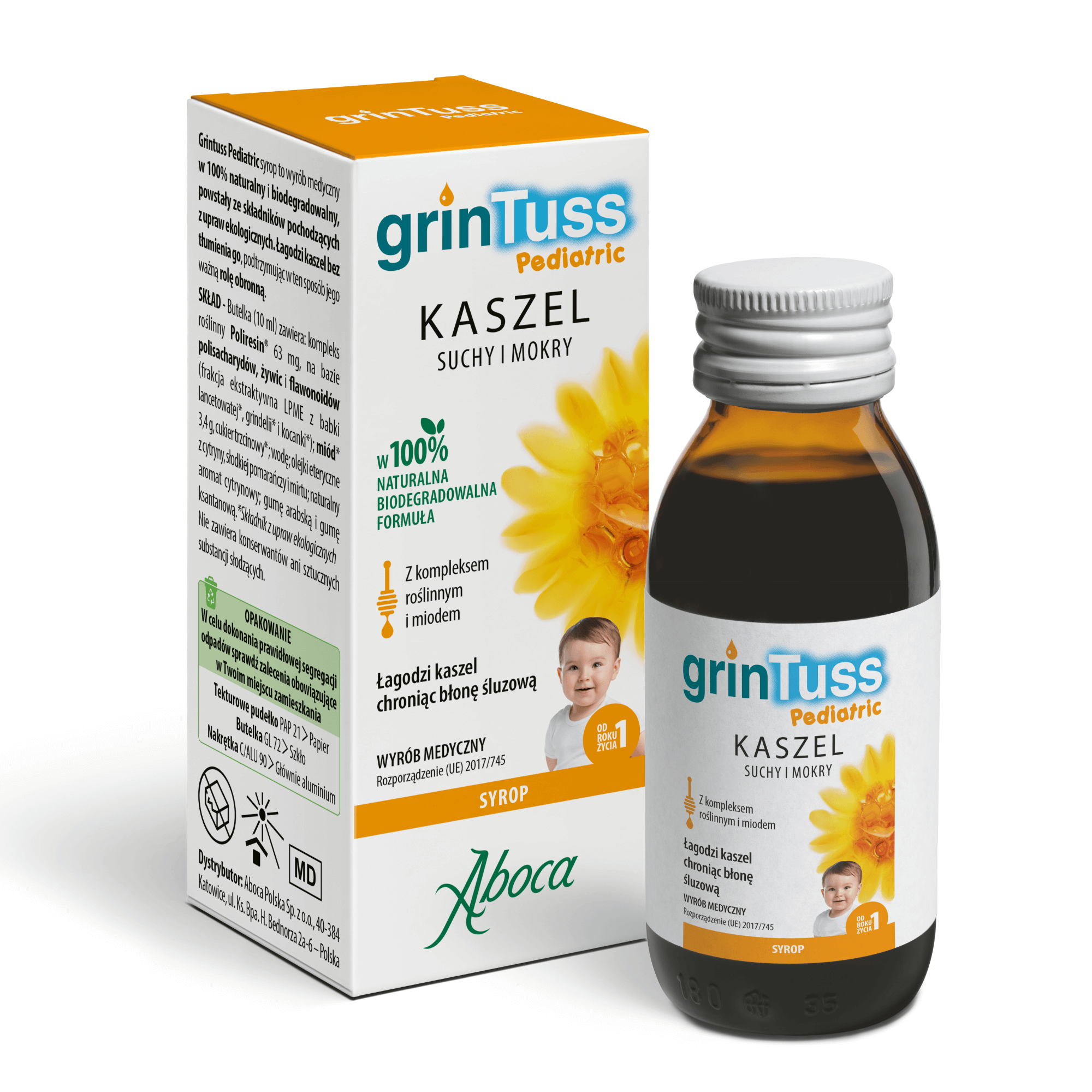 Aboca, grinTuss Pediatric, kaszel suchy i mokry, syrop, 180 g zdjęcie