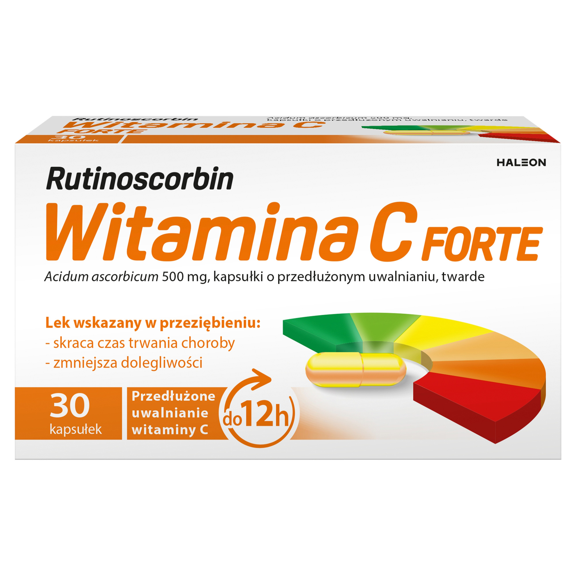 Rutinoscorbin Witamina C Forte (Active C), 500 mg, kapsułki twarde o przedłużonym uwalnianiu, 30 sztuk zdjęcie