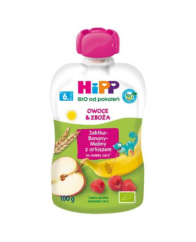 HiPP BIO od pokoleń, Jabłka-Banany-Maliny z orkiszem, po 6. m-cu, 100 g, cena, wskazania, właściwości zdjęcie