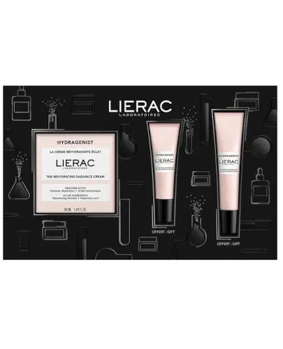 Lierac Hydragenist nawilżający krem rozświetlający 50 ml + serum przywracające nawilżenie 15 ml + nawilżająca pielęgnacja pod oczy 7,5 ml [ZESTAW] zdjęcie