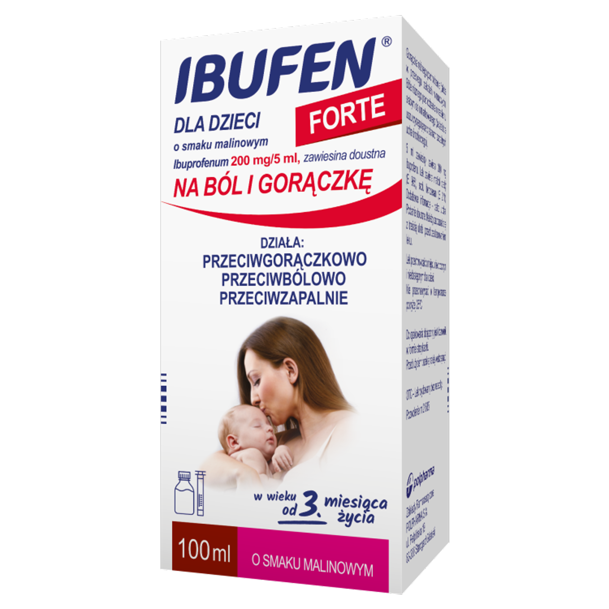 Ibufen dla dzieci Forte 200mg/5ml zawiesina o smaku malinowym dla dzieci 3m+ 100 ml zdjęcie