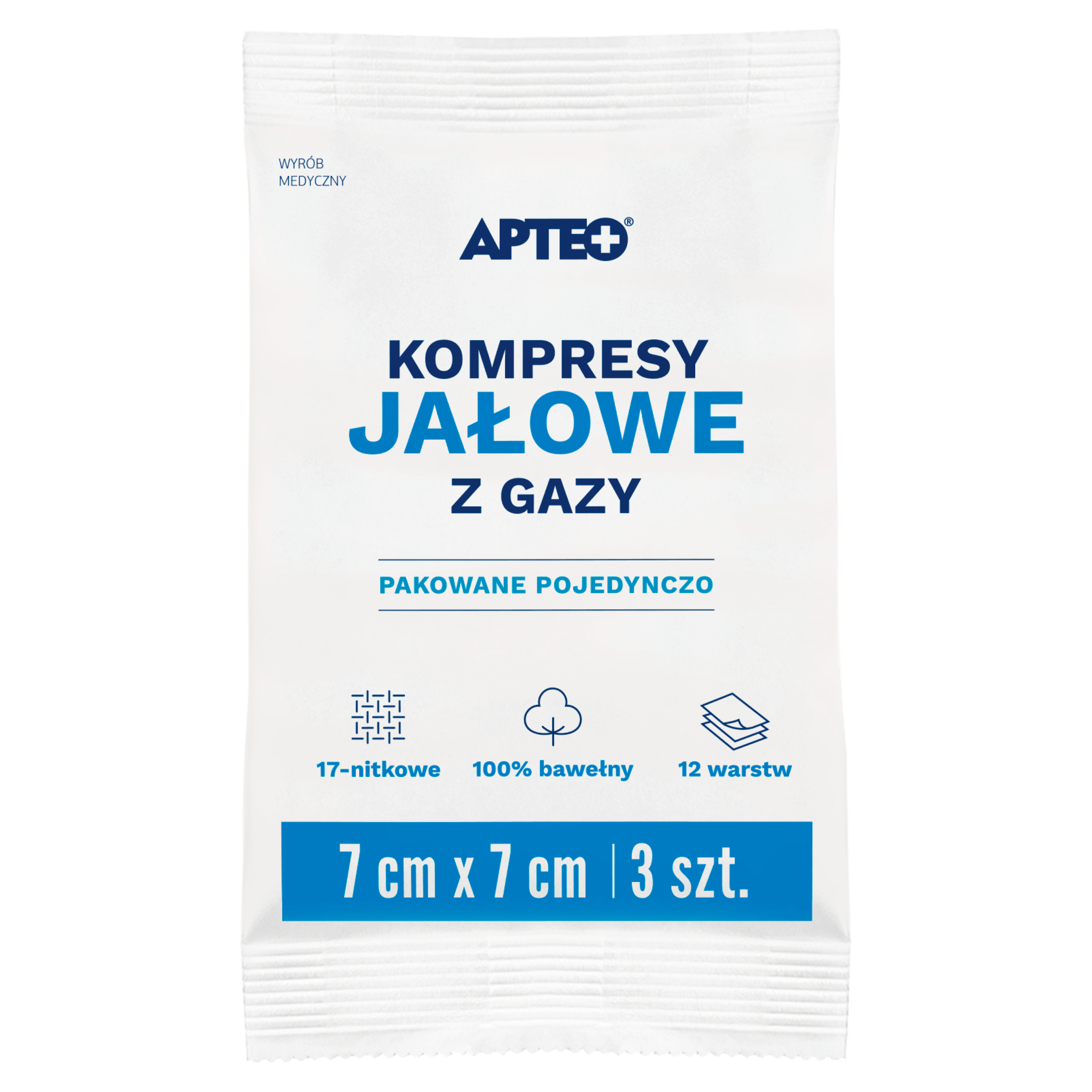 Apteo Care Kompresy jałowe 7 cm x 7 cm 3 sztuk zdjęcie
