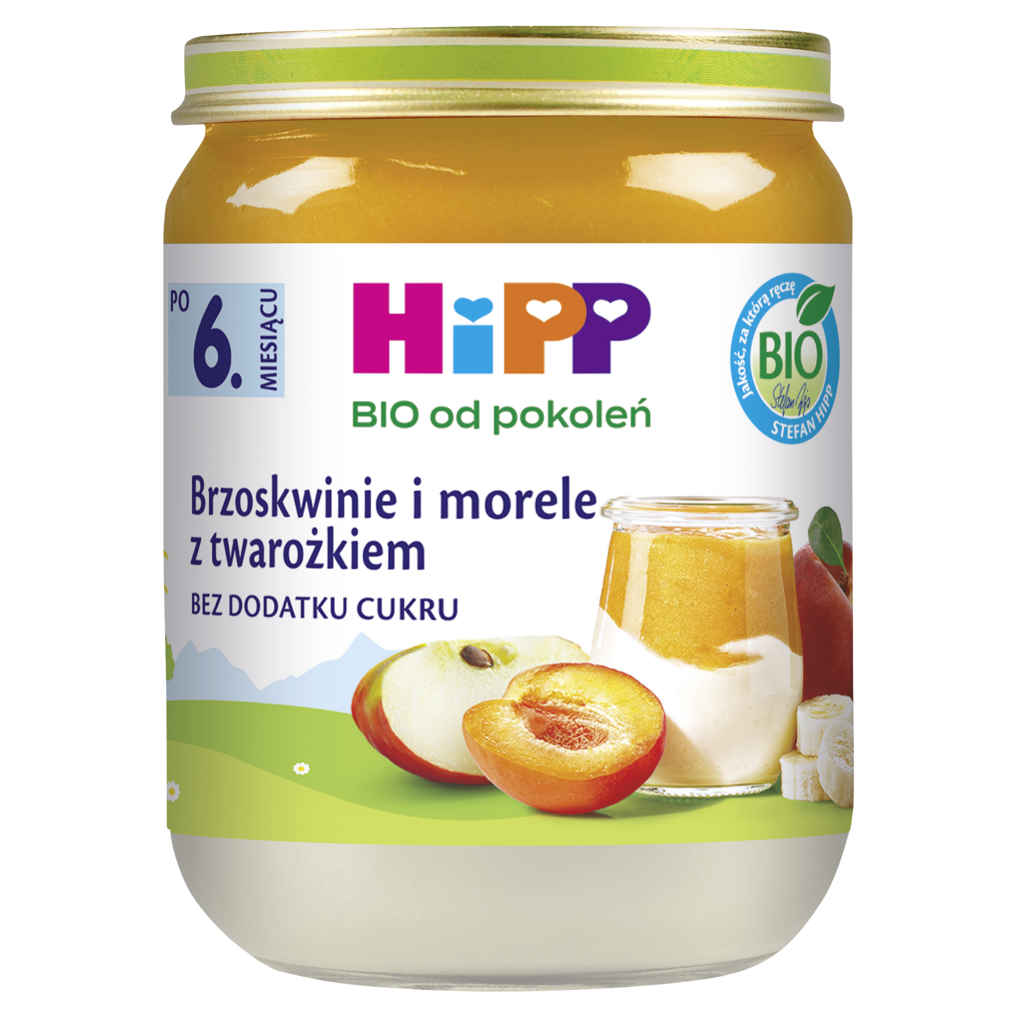 HiPP BIO od pokoleń, Brzoskwinie i morele z twarożkiem, po 6. m-cu, 160 g, cena, opinie, składniki zdjęcie
