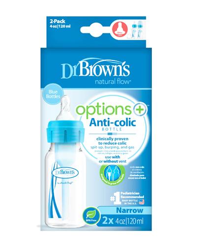 Dr Brown's Options + Butelka antykolkowa standard w kolorze niebieskim 120 ml - 2 szt. Do karmienia niemowląt - cena, opinie, stosowanie  zdjęcie