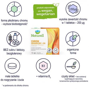 NATURELL Chrom organiczny + B3, 60 tabl., cena, opinie, właściwości