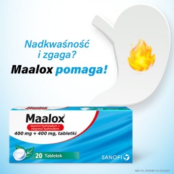Maalox 400 mg + 400 mg, 20 tabletek do żucia lub ssania