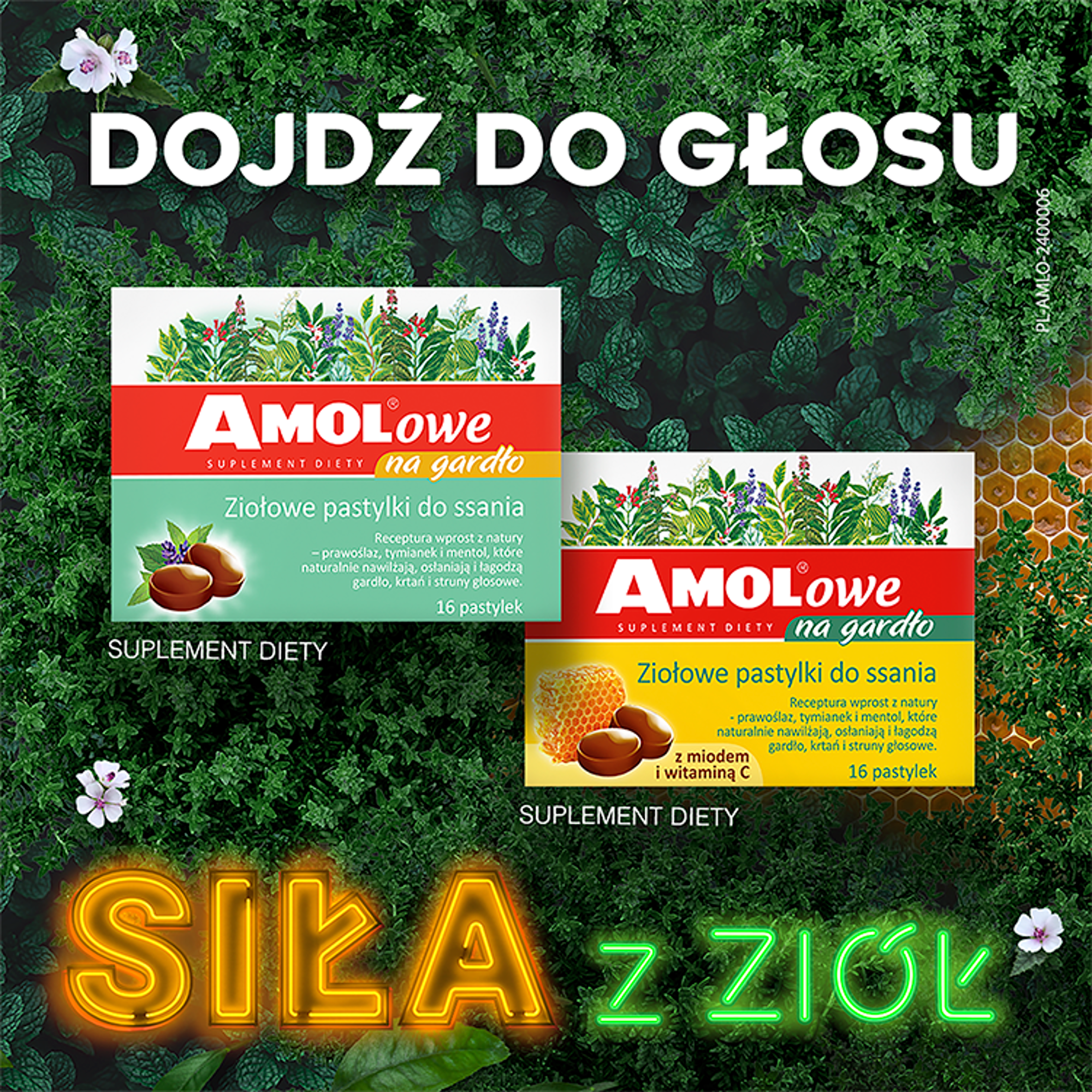 Amolowe na gardło, pastylki do ssania, z miodem i witaminą C, 16 sztuk