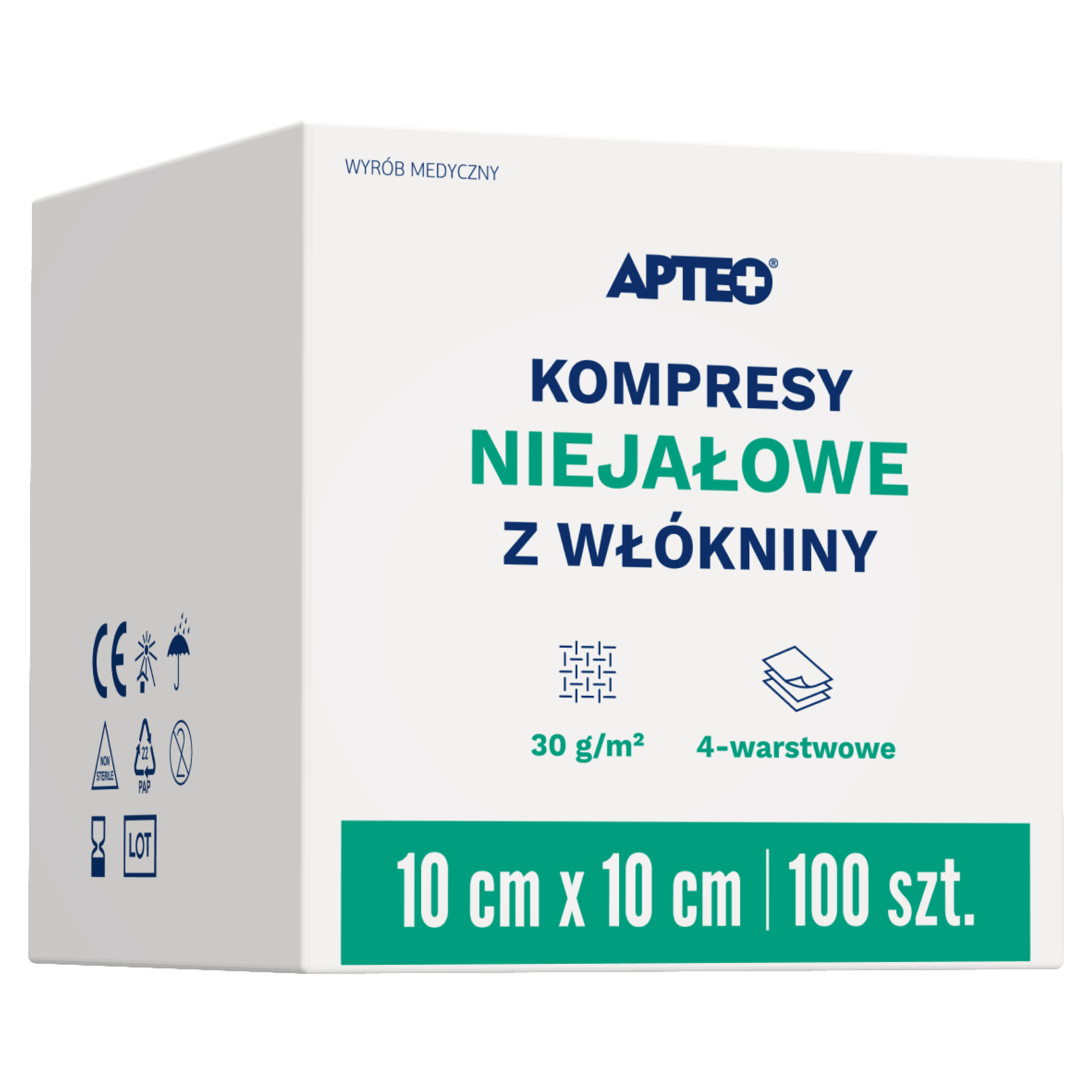 Apteo Care niejałowe kompresy z włókniny 10cm x 10cm 100 sztuk zdjęcie