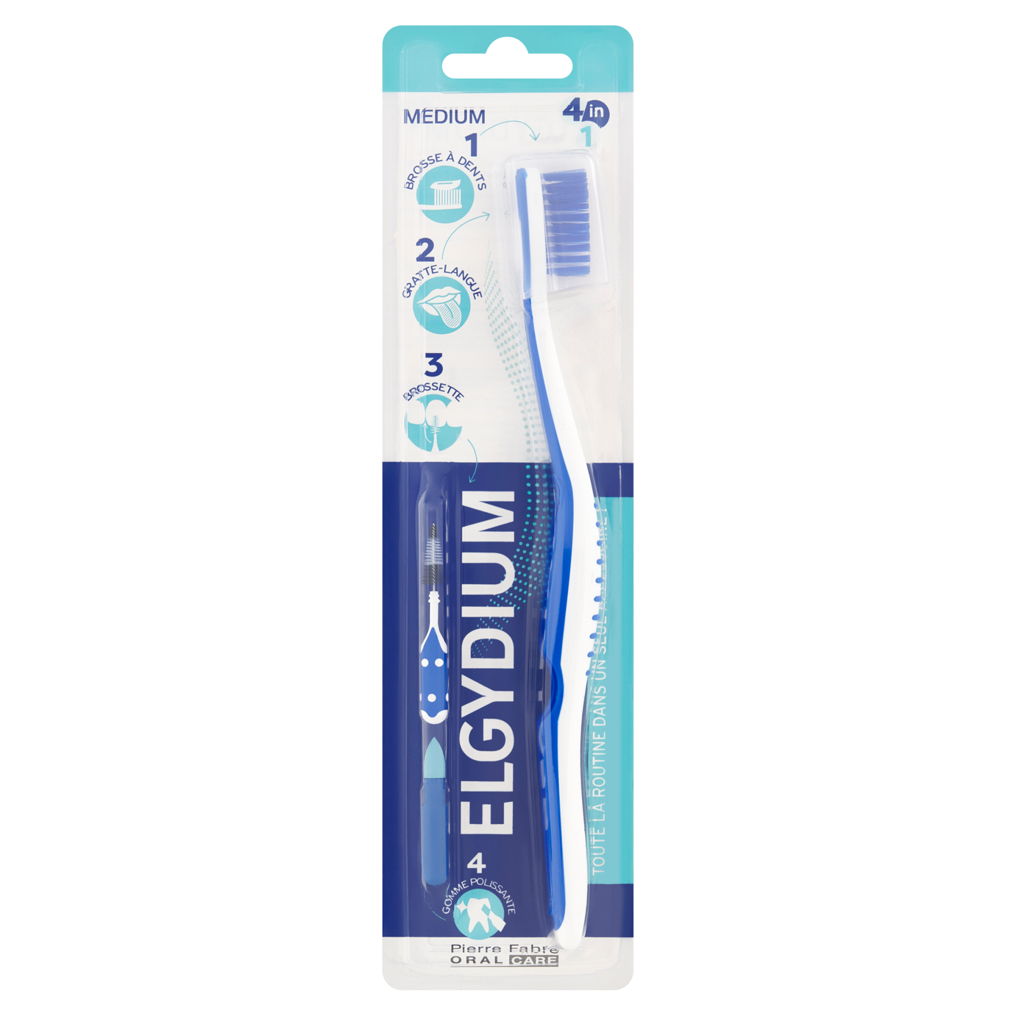 Elgydium, Szczoteczka do zębów 4w1, średnia, 1 sztuka zdjęcie