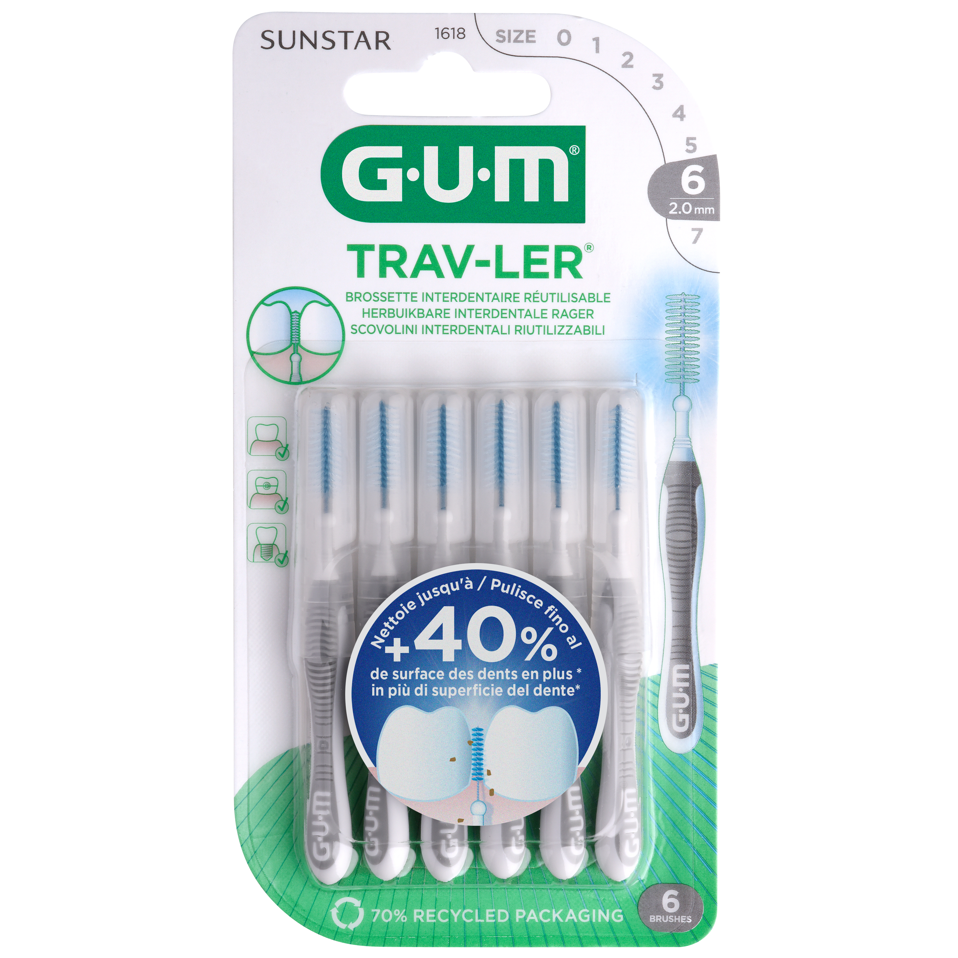 Sunstar GUM Trav-Ler Szczoteczki międzyzębowe 2,0 mm, 4 sztuki zdjęcie