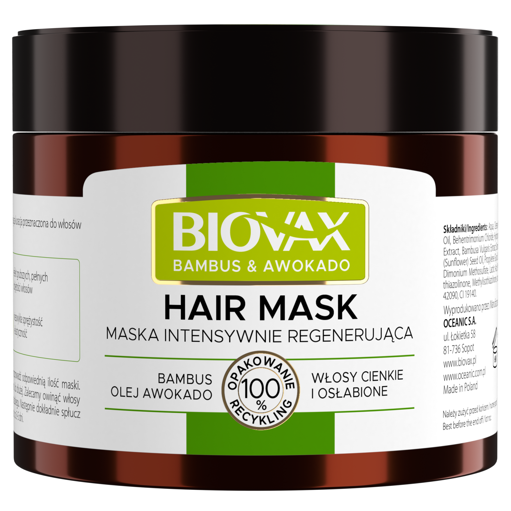 Biovax Bambus & Olej Avocado maseczka intensywnie regenerująca do włosów 250 ml zdjęcie