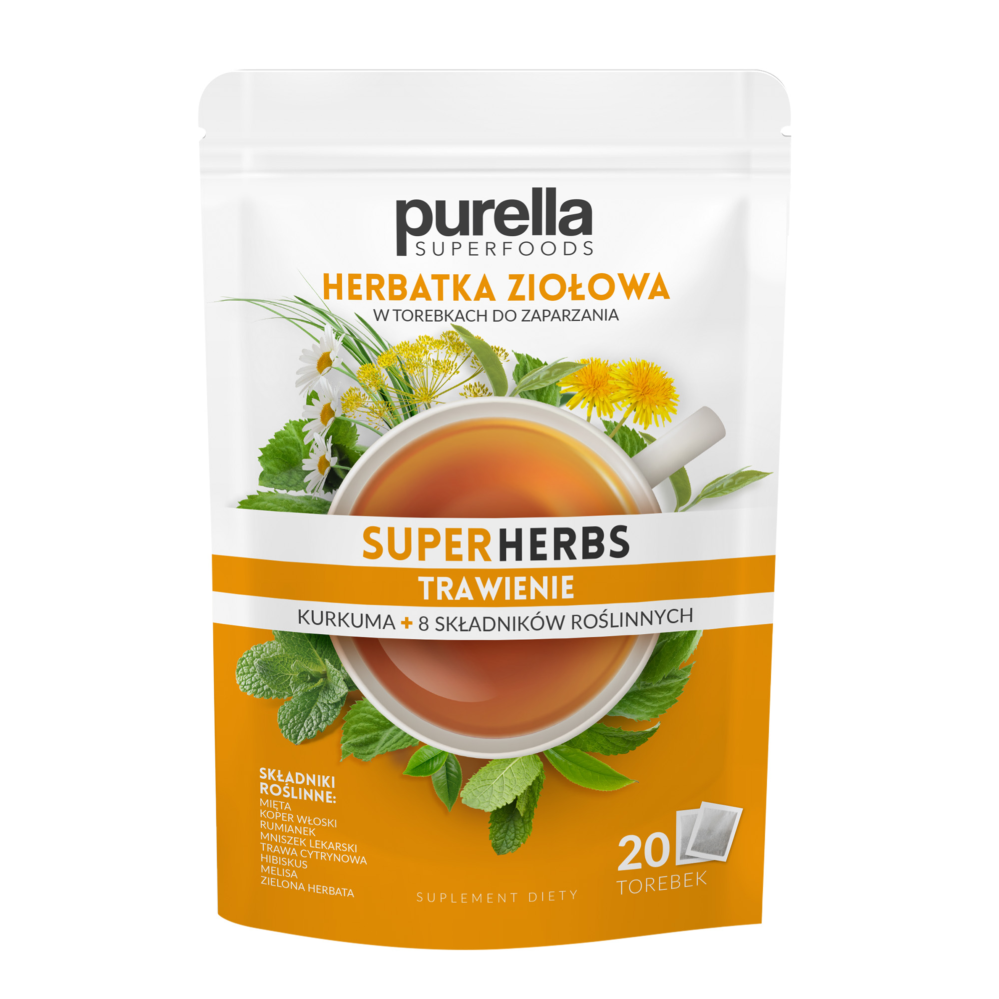Purella Superfoods SuperHerbs mieszanka ziół do zaparzania Trawienie 20 saszetek zdjęcie