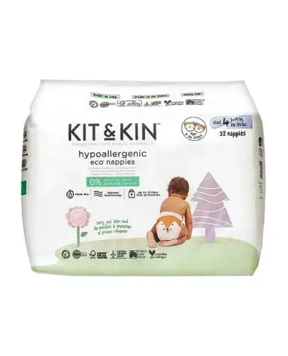 Kit & Kin Pieluszki biodegradowalne 4 Maxi Plus 9-14 kg Fox/Tiger 32 sztuki zdjęcie