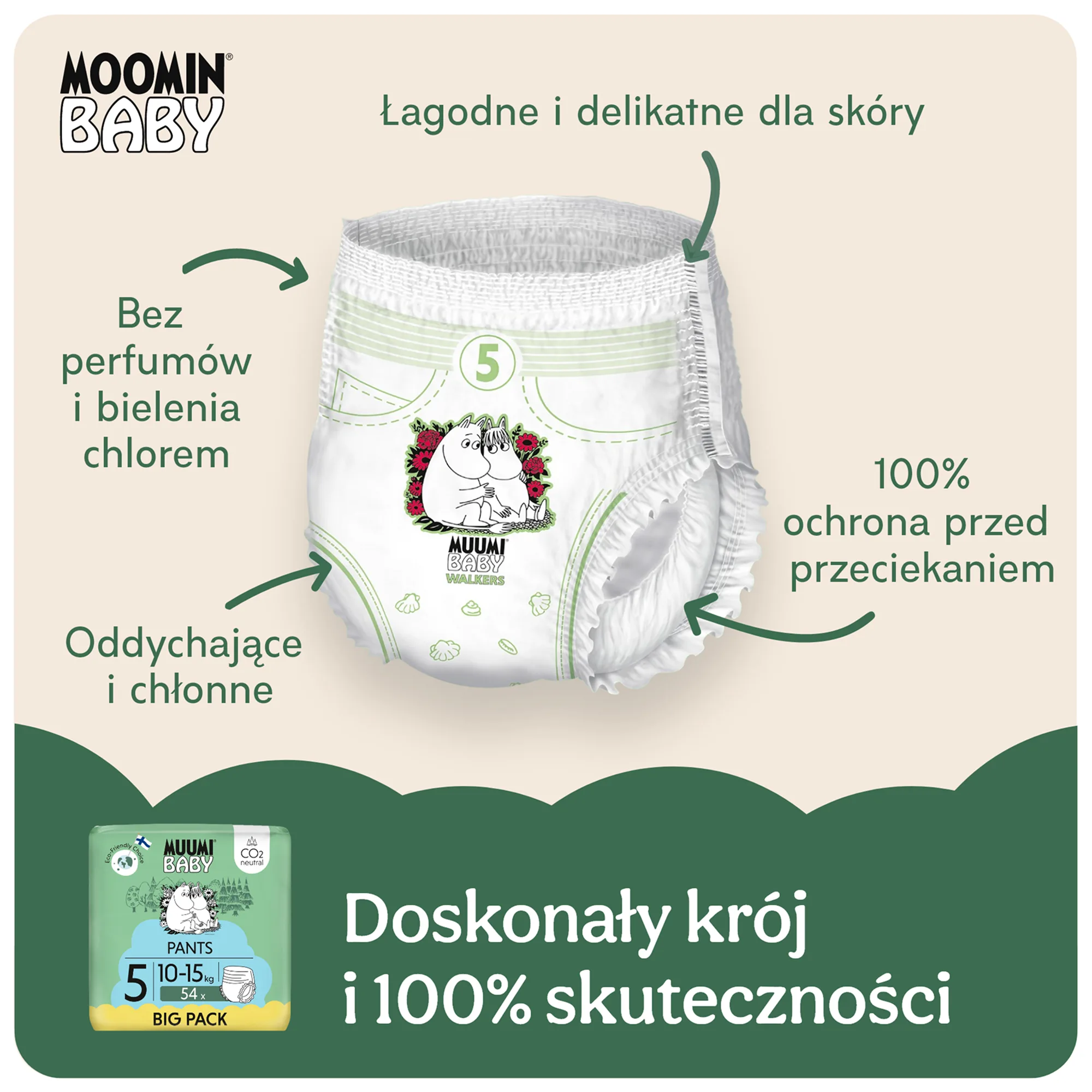 Muumi Baby Pants pieluchomajtki 5 Maxi+ 10-15 kg 54 sztuki