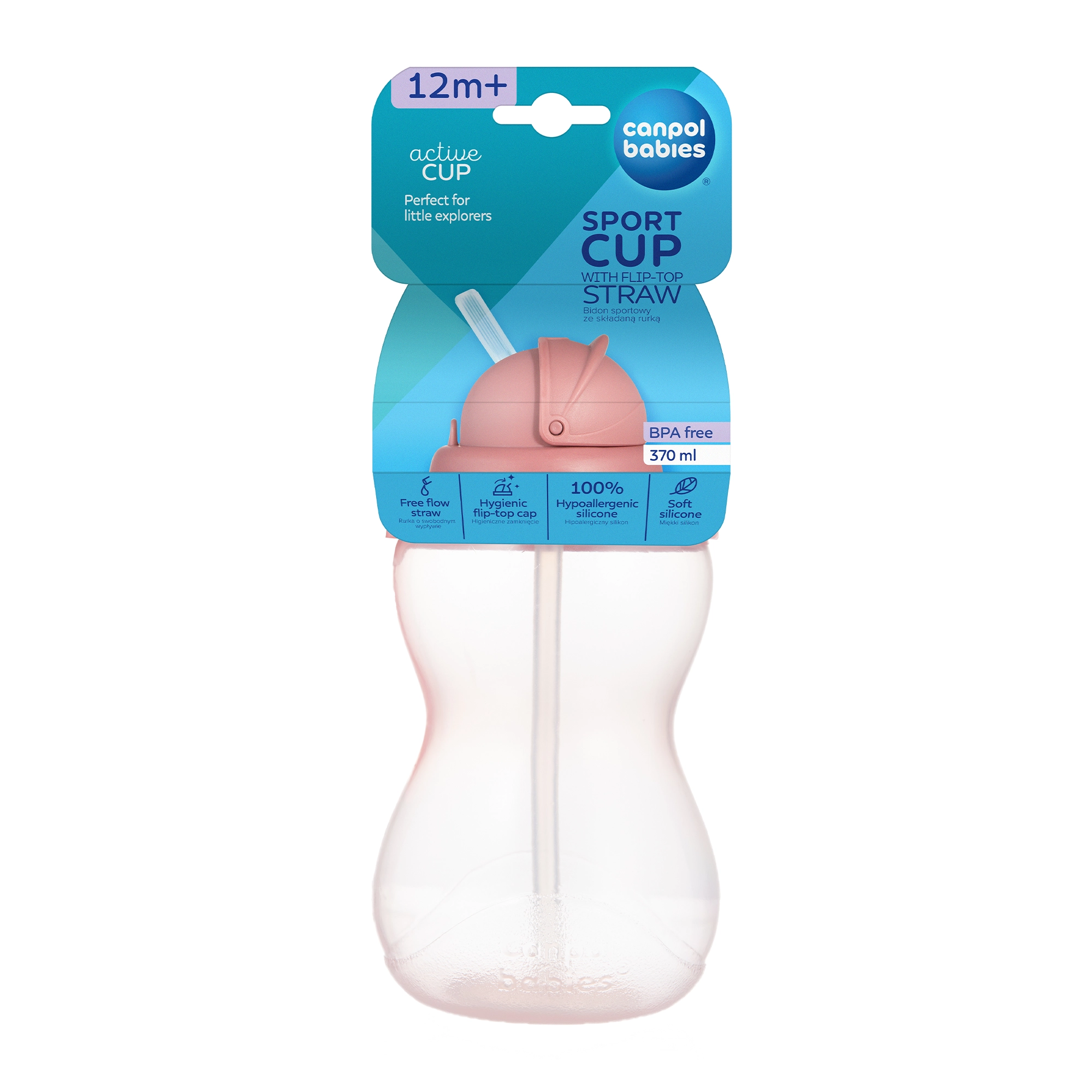 CANPOL BABIES Bidon sportowy 56/113 różowy - 370 ml zdjęcie