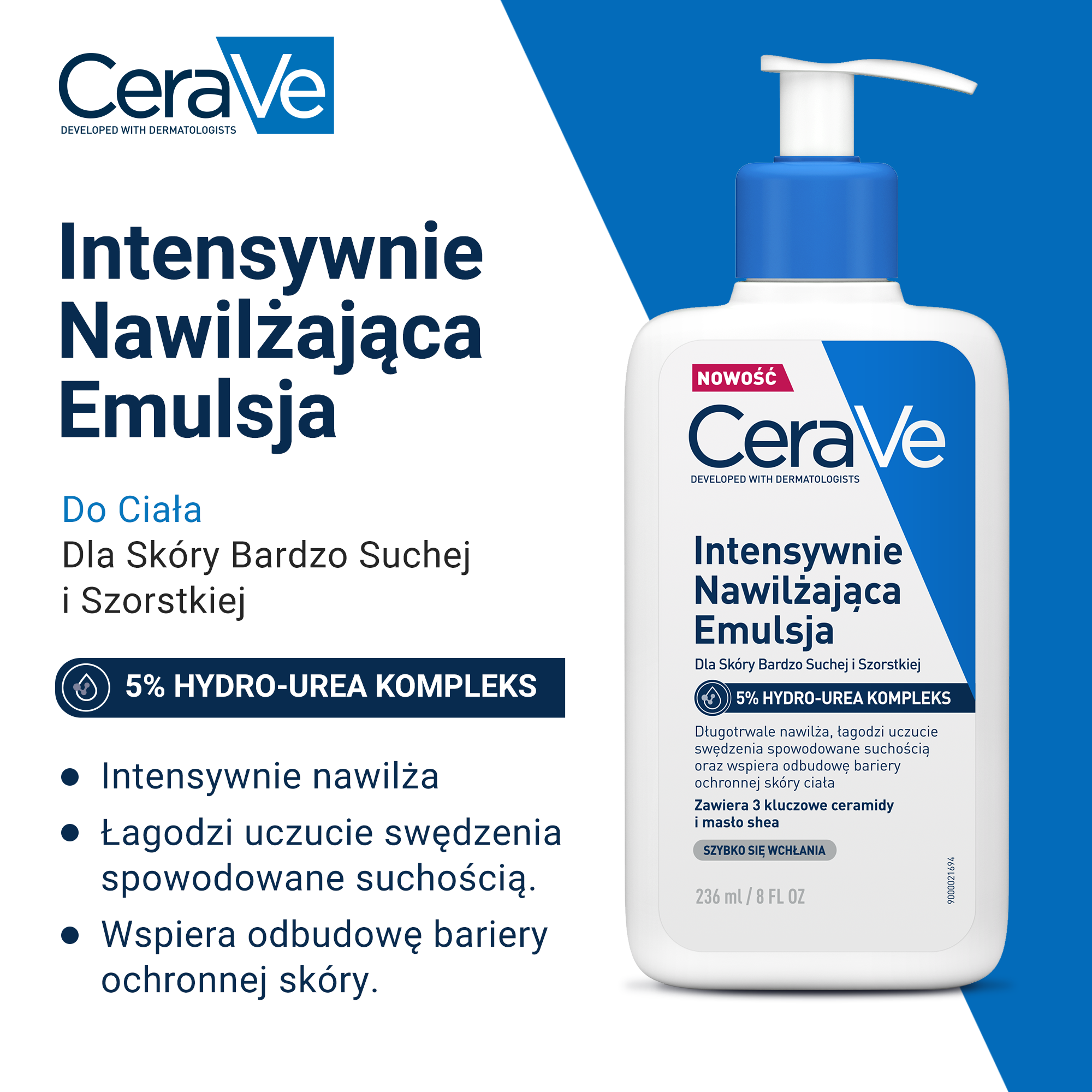 CeraVe, Emulsja intensywnie nawilżająca hydro-urea 5%, 236 ml