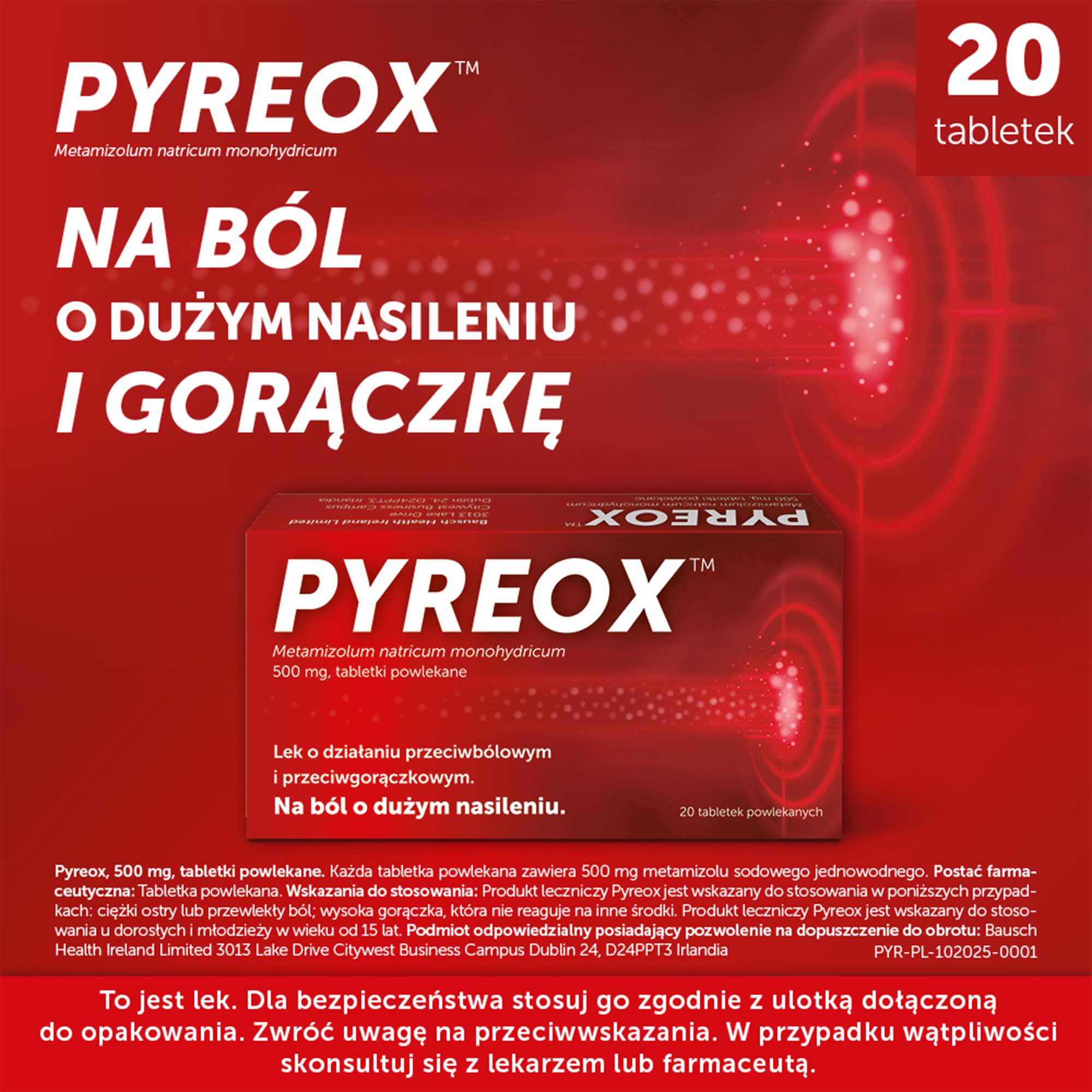 Pyreox, 500 mg, 20 tabletek powlekanych