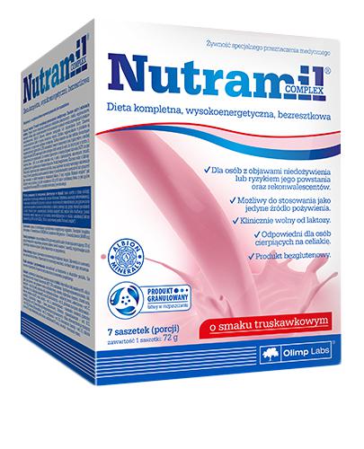 OLIMP NUTRAMIL Dieta kompletna wysokoenergetyczna, bezresztkowa smak truskawkowym - 7 sasz. zdjęcie