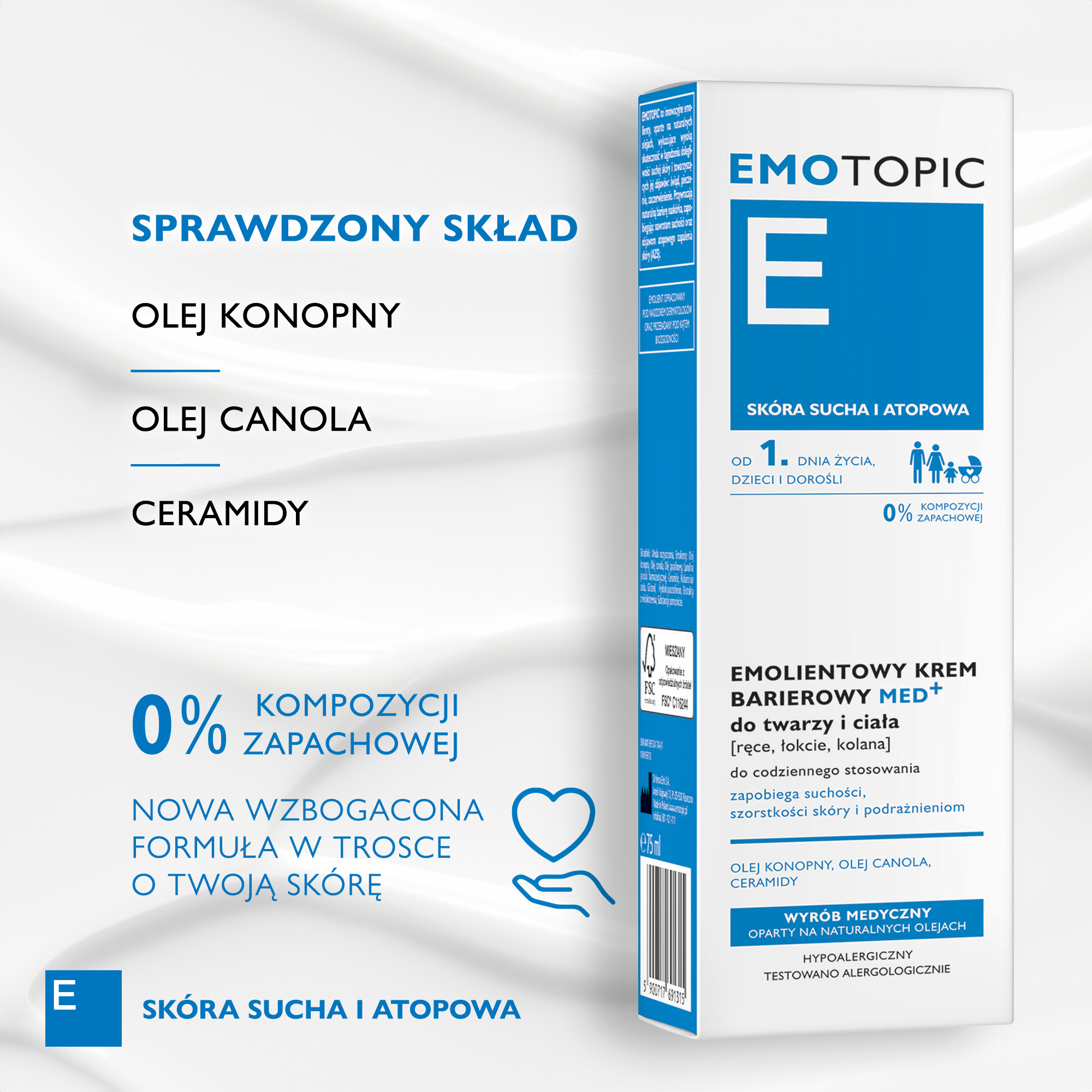 Emotopic emolientowy krem barierowy MED+ do twarzy i ciała do codziennego stosowania 75 ml