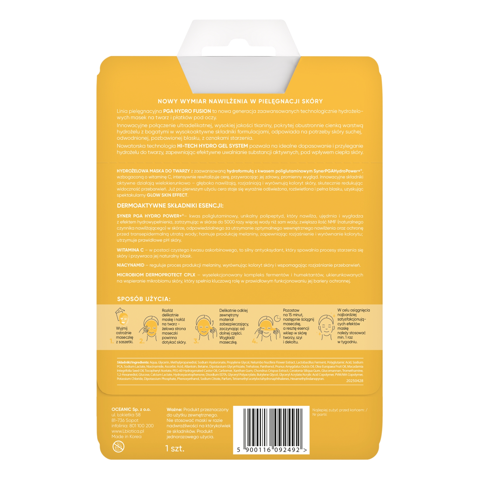 L'biotica, Hydrożelowa Maska do twarzy z witaminą C, 1 sztuka