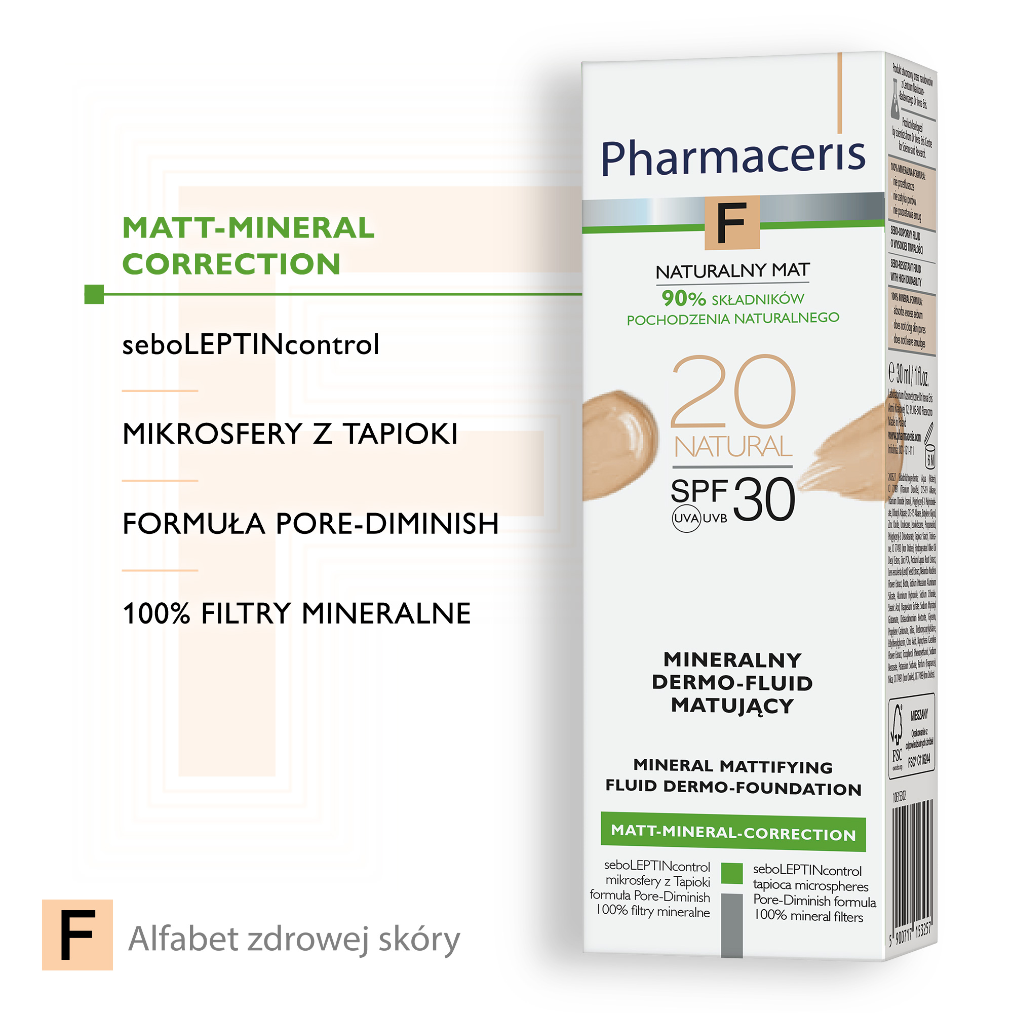 Pharmaceris F Mineralny dermo-fluid matujący Natural 20, 30 ml 