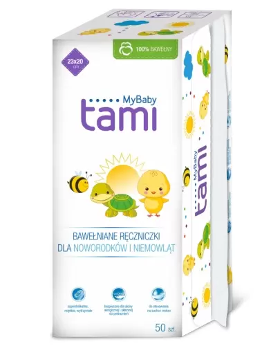 Tami MyBaby bawełniane ręczniki dla noworodków i niemowląt w rolce 50 sztuk [karton] zdjęcie