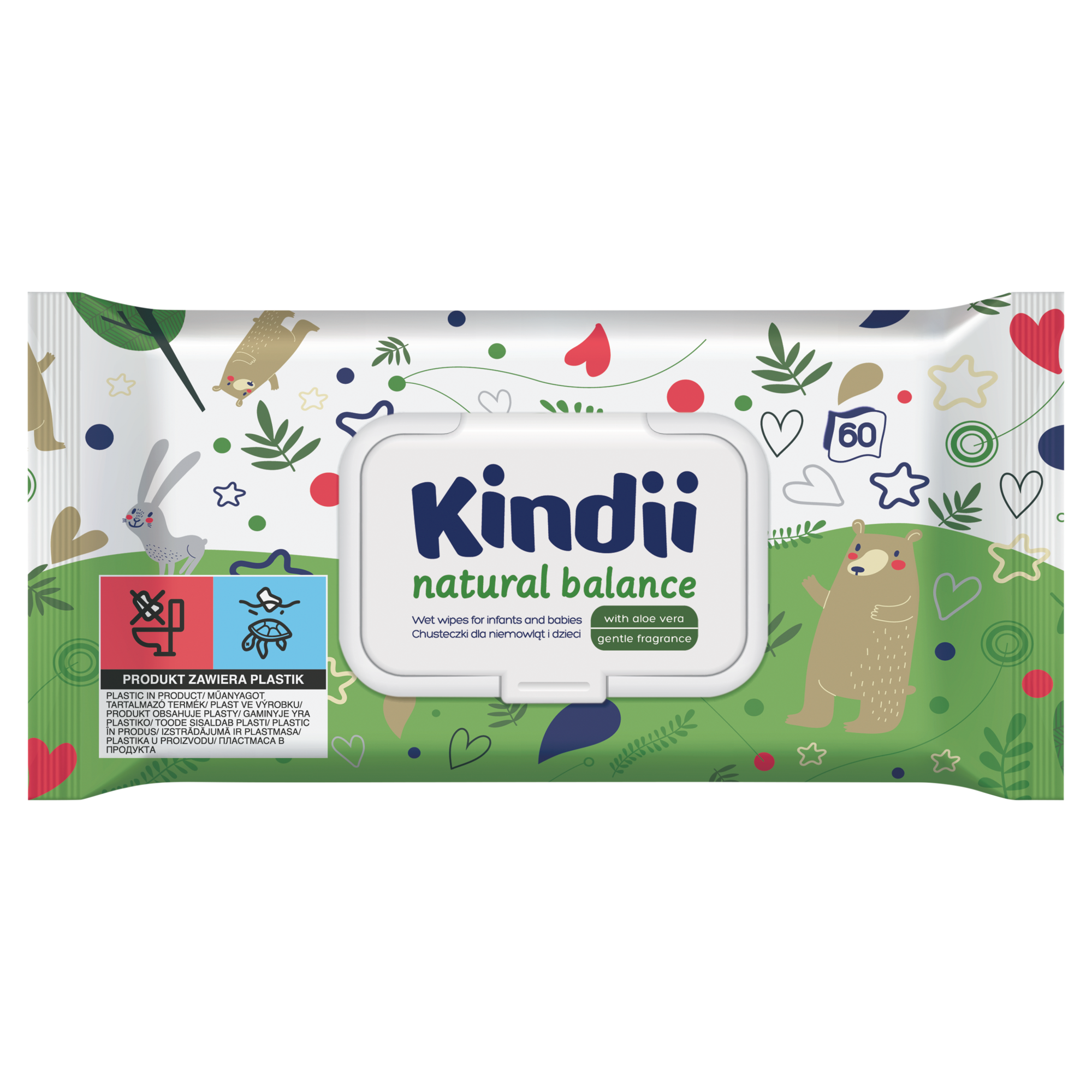 Kindii Natural Balance chusteczki nawilżane dla dzieci i niemowląt 60 sztuk zdjęcie