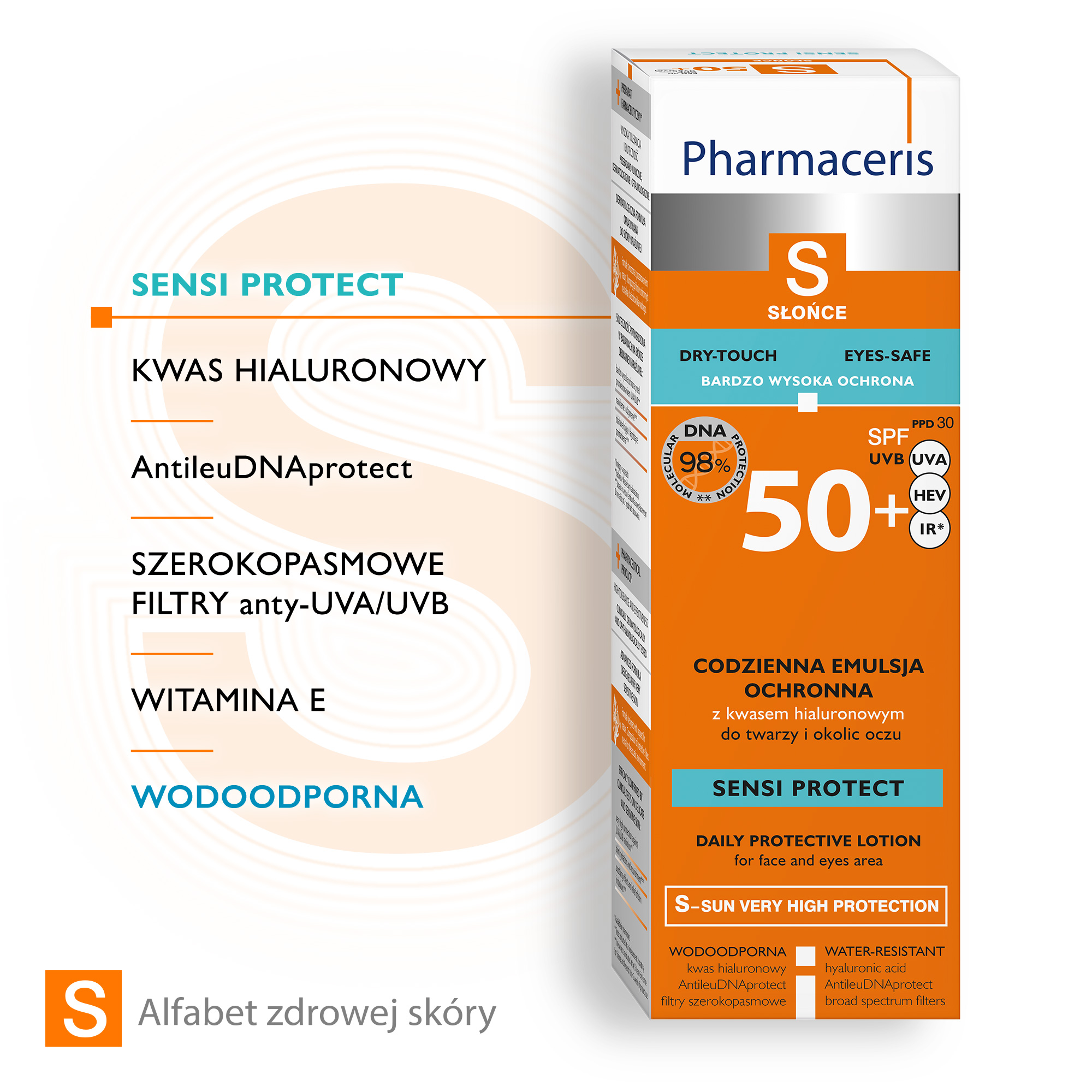 Pharmaceris S SENSI PROTECT CODZIENNA EMULSJA OCHRONNA z kwasem hialuronowym do twarzy i okolic oczu SPF 50+, 50 ml