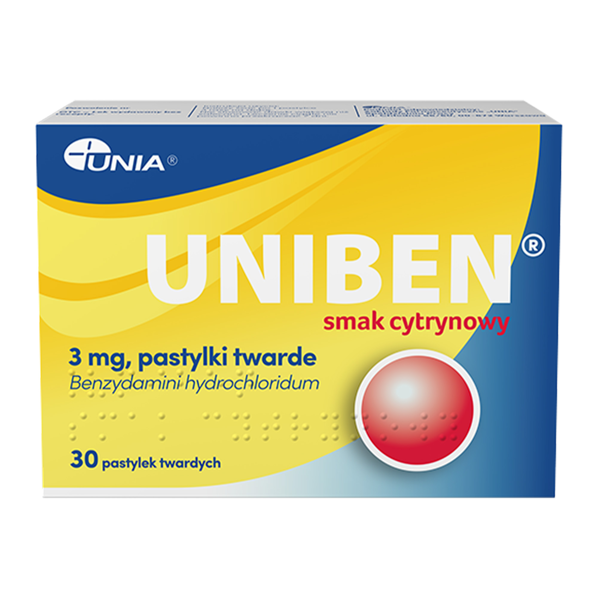 Uniben smak cytrynowy, 3 mg, pastylki twarde, 30 sztuk zdjęcie