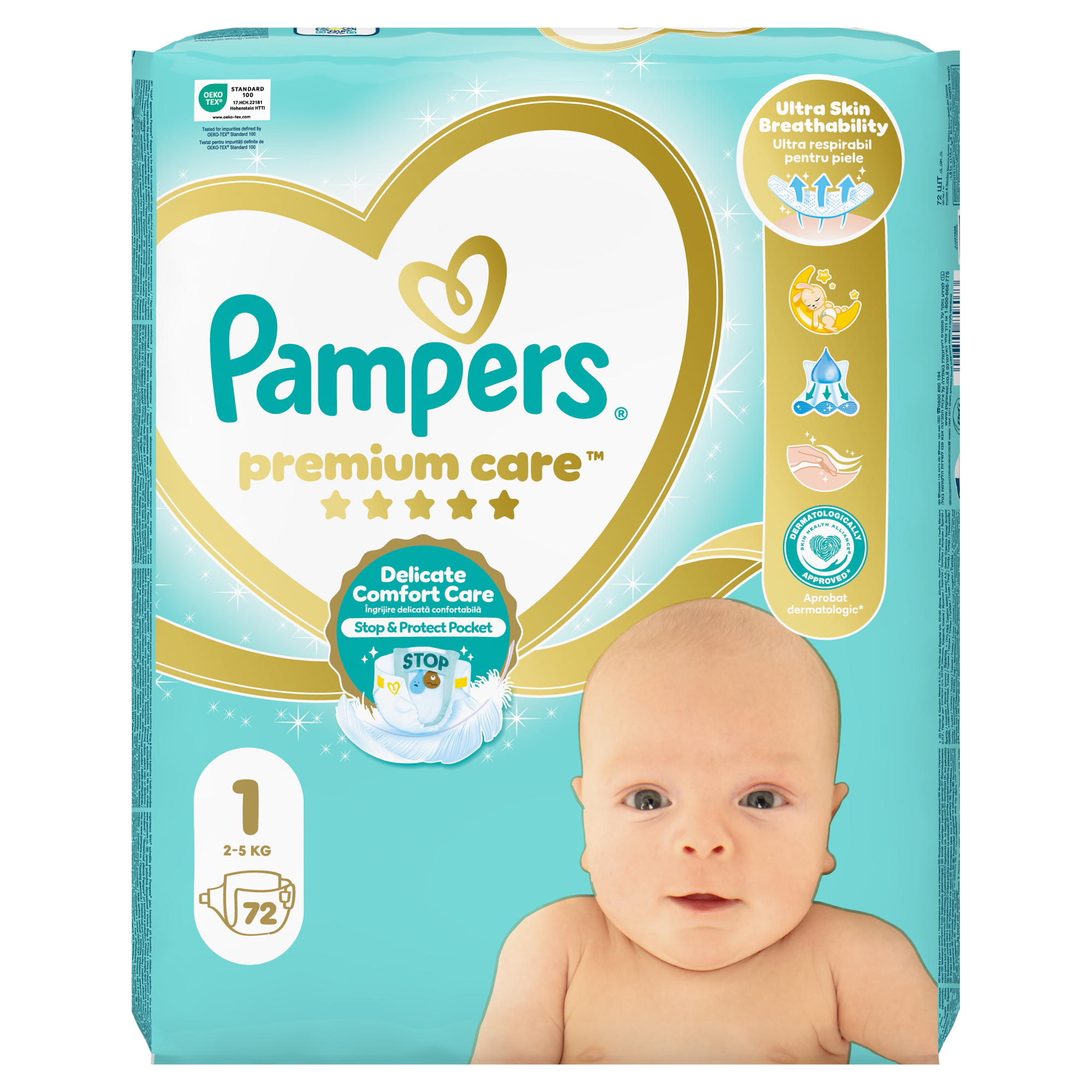 Pampers Premium Care pieluszki rozmiar 1, 2 kg - 5 kg, 72 sztuki zdjęcie