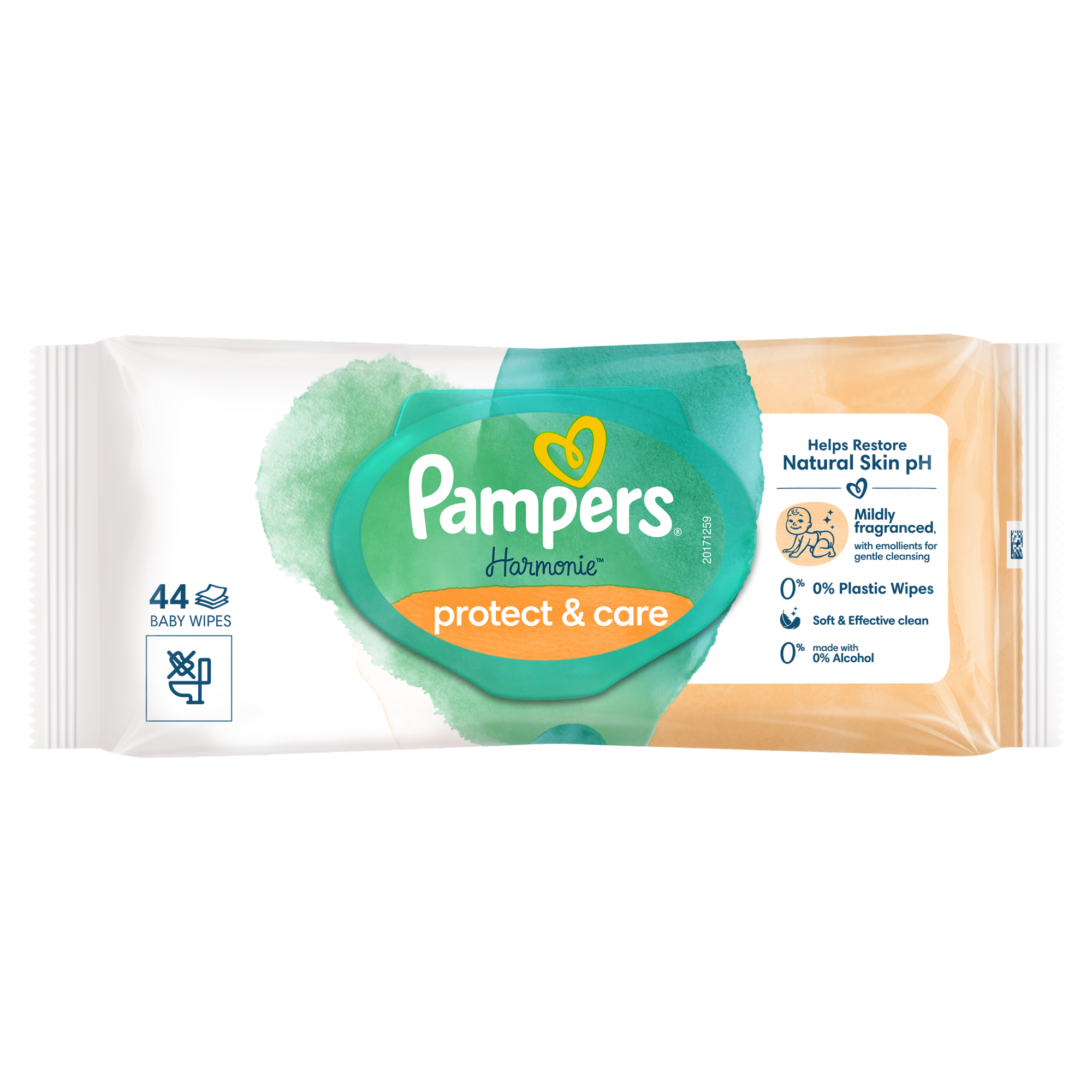 Pampers Harmonie Protect & Care Chusteczki nawilżane dla dzieci, 44 chusteczki, 1 opakowanie zdjęcie