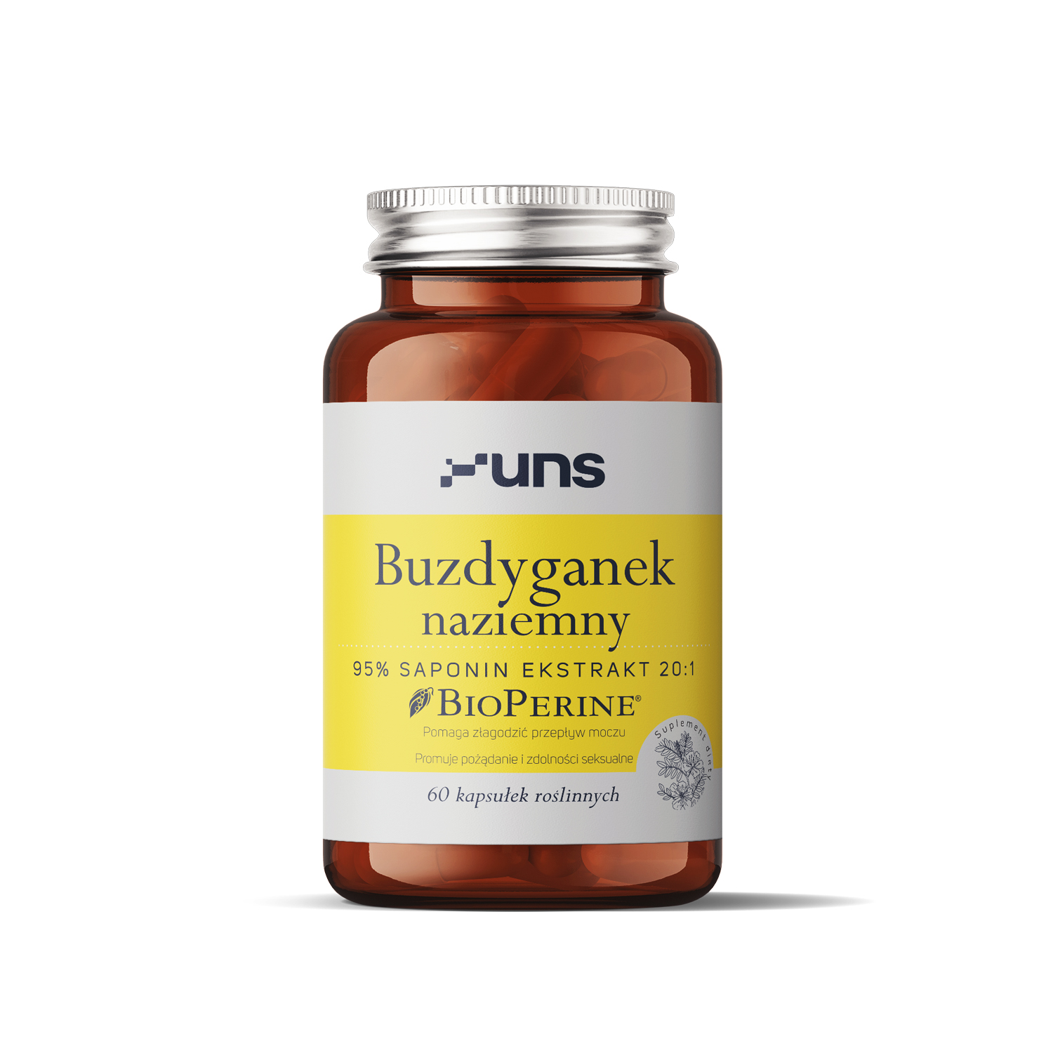 Uns Buzdyganek Naziemny + Bioperine, 60 kapsułek