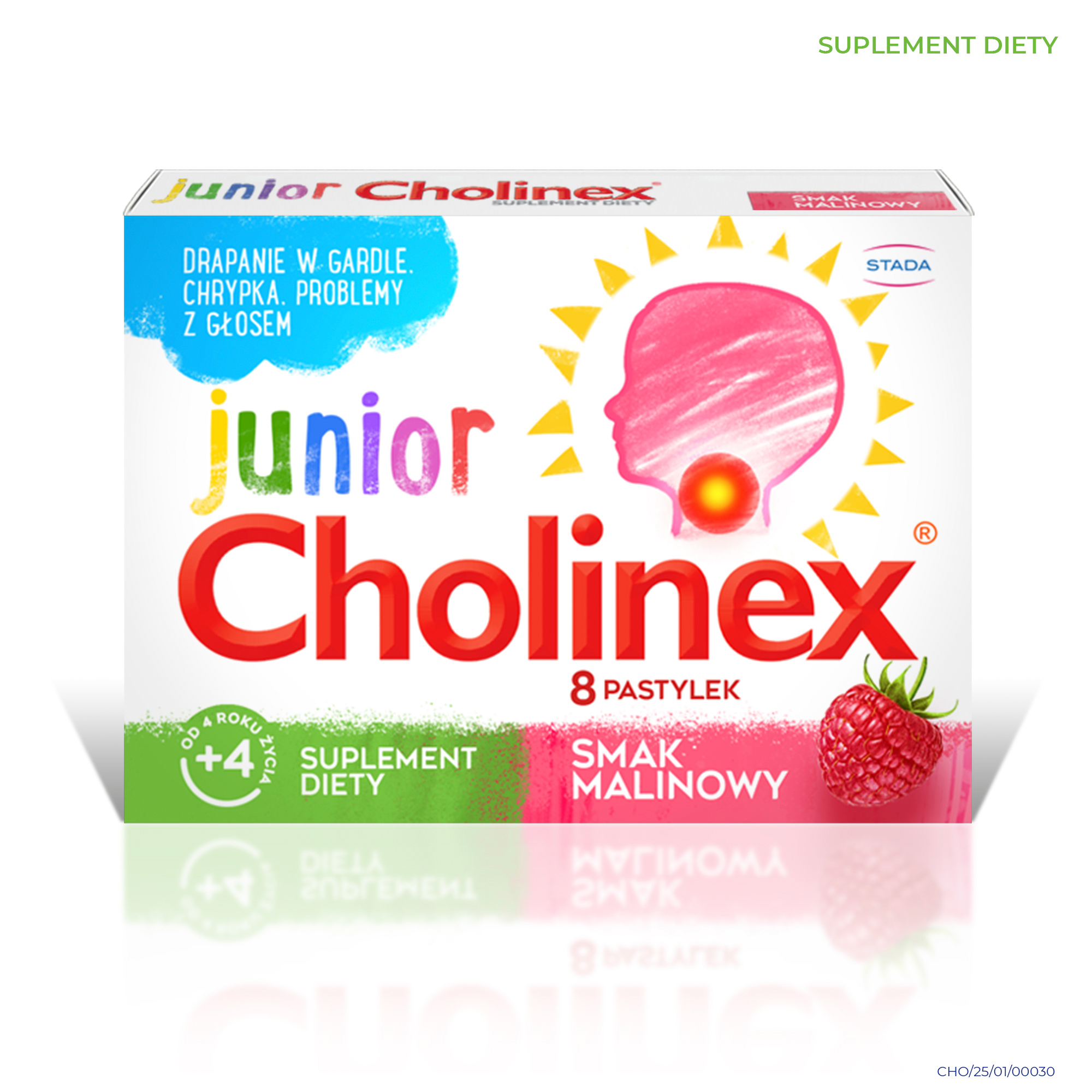 Cholinex Junior pastylki do ssania na ból gardła - 16 sztuk