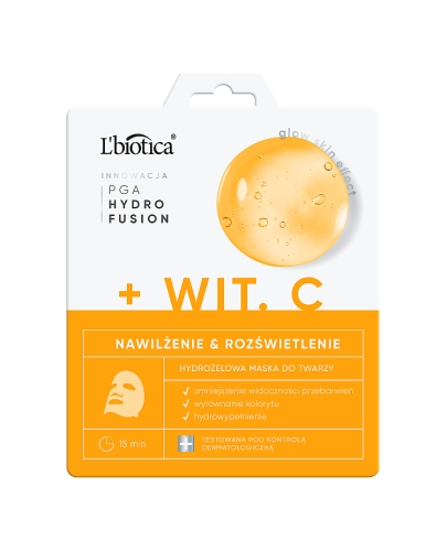 L'Biotica PGA Hydro Fusion, hydrożelowa maska do twarzy z witaminą C, 1 sztuka zdjęcie