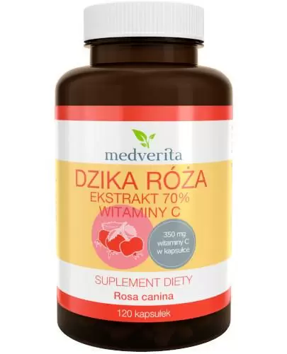 Medverita Dzika róża ekstrakt 70% witaminy C 120 kapsułek zdjęcie