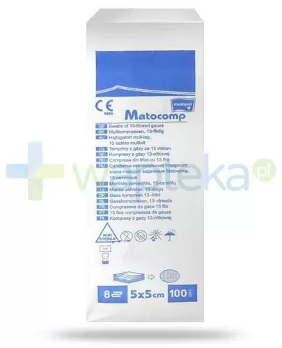 Matocomp kompresy z gazy 13-nitkowej 8 warstwowa 5cm x 5cm 100 sztuk zdjęcie
