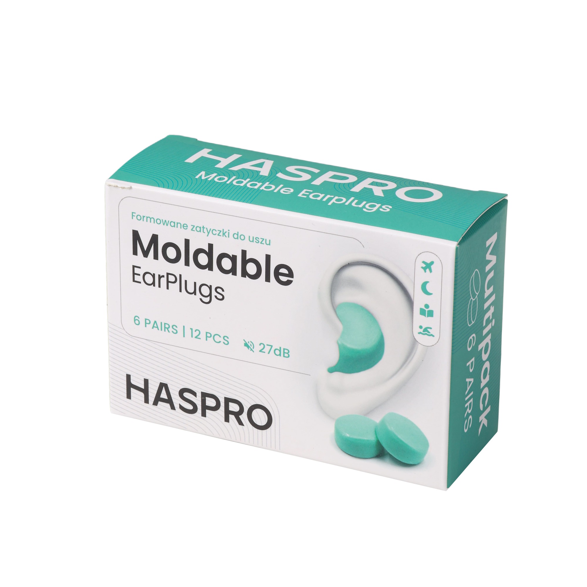Zatyczki do uszu formowane wielorazowe Haspro Moldable EarPlugs zielone 6 par zdjęcie