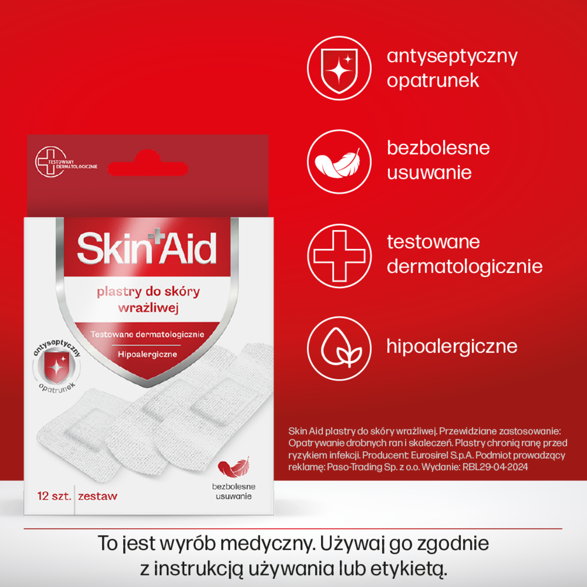 Skin Aid, plastry do skóry wrażliwej, 12 sztuk zdjęcie