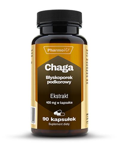 PharmoVit Chaga Błyskoporek podkorowy 400 mg - 90 kaps. Na błonę śluzową żołądka - cena, opinie, właściwości  zdjęcie