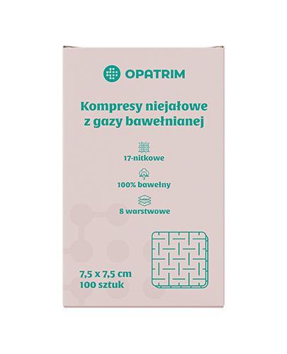 Opatrim Kompresy niejałowe z gazy bawełnianej 17 nitkowe 8 warstwowe 7,5 x 7,5 cm 100 sztuk zdjęcie